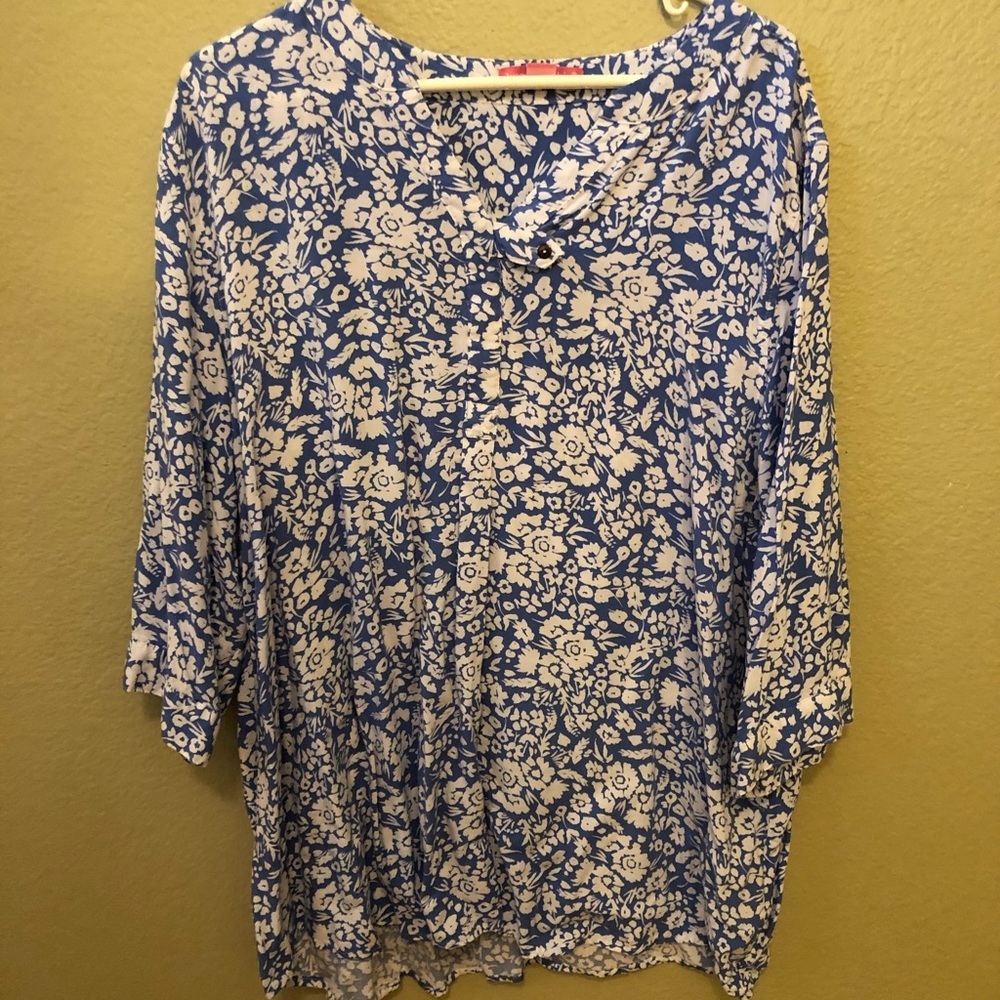 Plus Size Floral Blouse 3/4 Sleeve - 2X